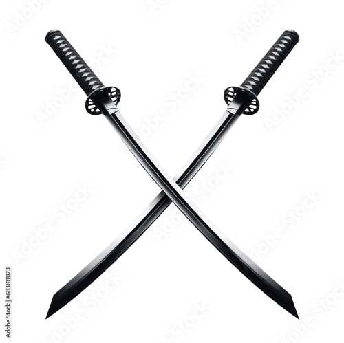 Crossed Katana Swords - Ancient Japanese cultural and historical longsword - isolated transparent PNG photo