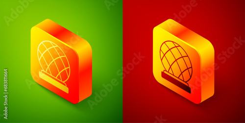 Isometric Montreal Biosphere icon isolated on green and red background. Square button. Vector