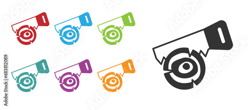 Black Hand saw and log icon isolated on white background. Set icons colorful. Vector