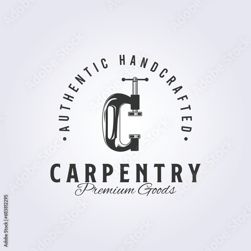 isolated c-clamp logo, vintage carpenter vector illustration design