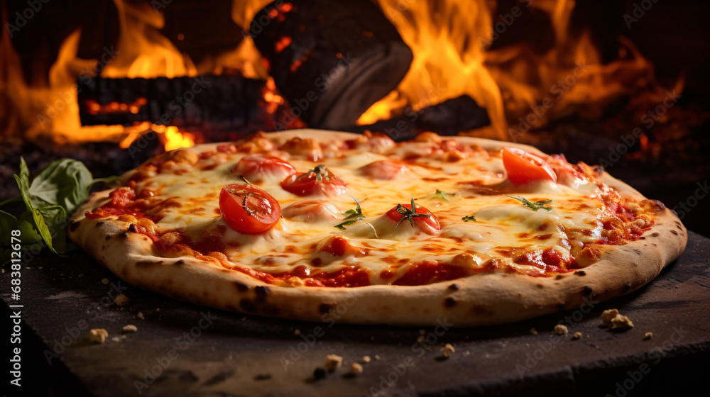 Traditional italian pizza with cheese and tomato