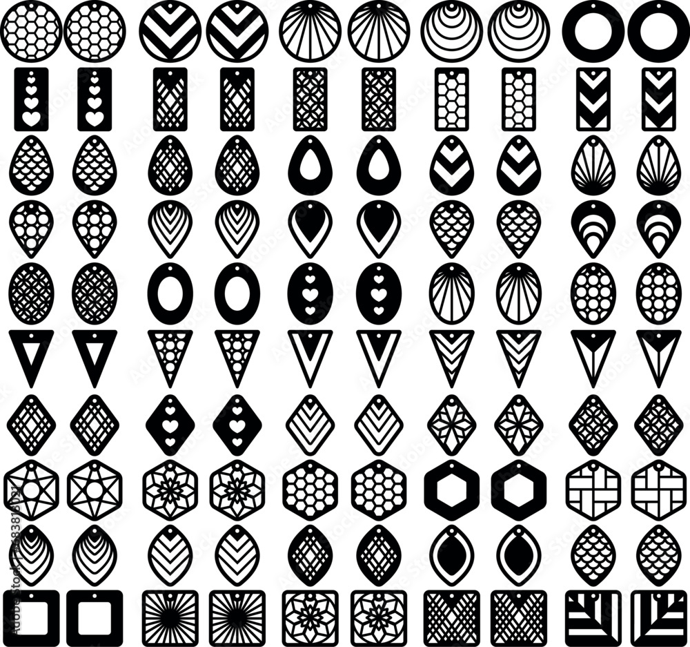 Set geometry earrings laser cut file, bundle, 50 designs Set geometry earrings laser cut file, bundle, 50 designs