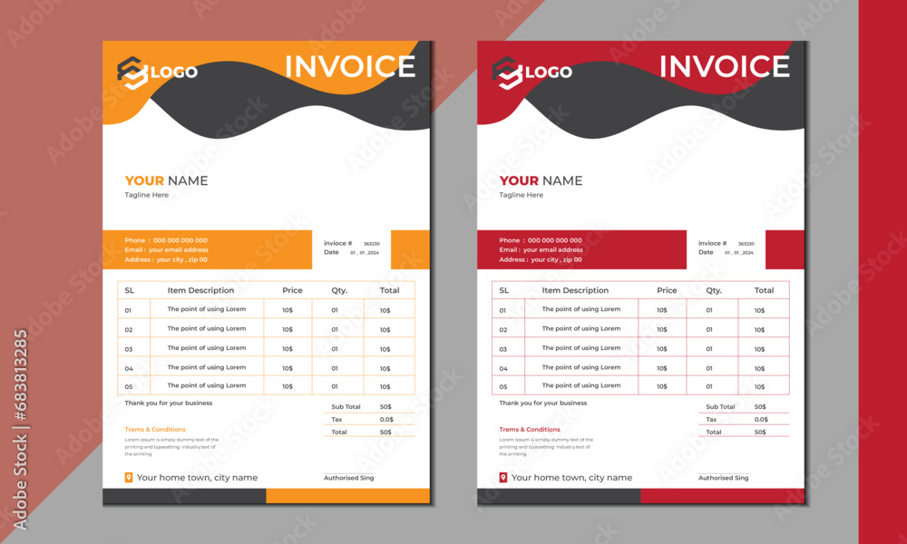 invoice vector template design. modern invoice template design. 