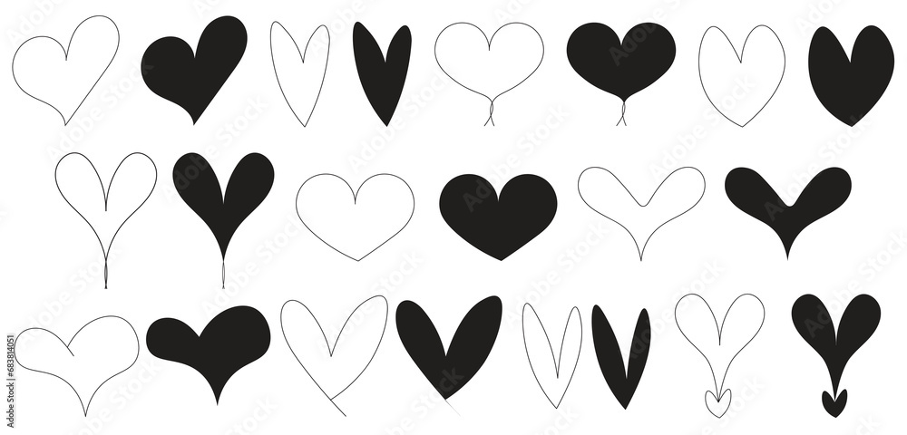 Black Love Hearts. Hand drawn hearts. Black Outline Hearts Collection ...