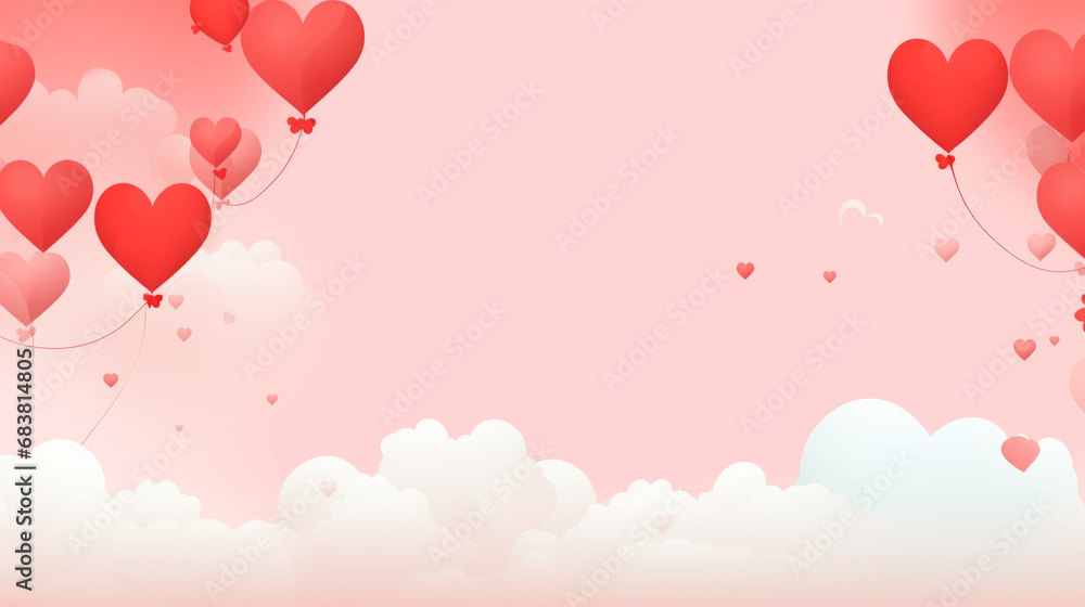 Horizontal banner with pink hearts. Place for text. Pink frame in pastel colors