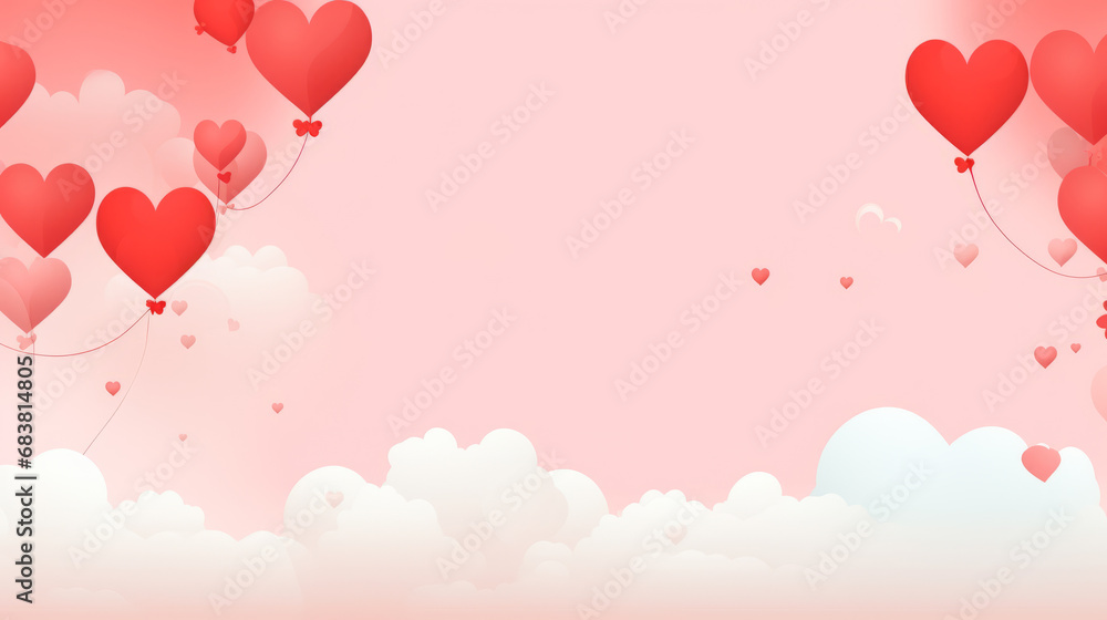 Horizontal banner with pink hearts. Place for text. Pink frame in pastel colors Horizontal banner with pink hearts. Place for text. Pink frame in pastel colors