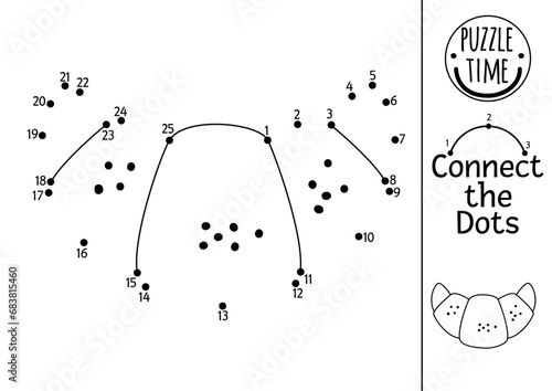 Vector dot-to-dot and color activity with croissant. France themed connect the dots game for children with main pastry. French coloring page for kids. Printable worksheet with long bread.