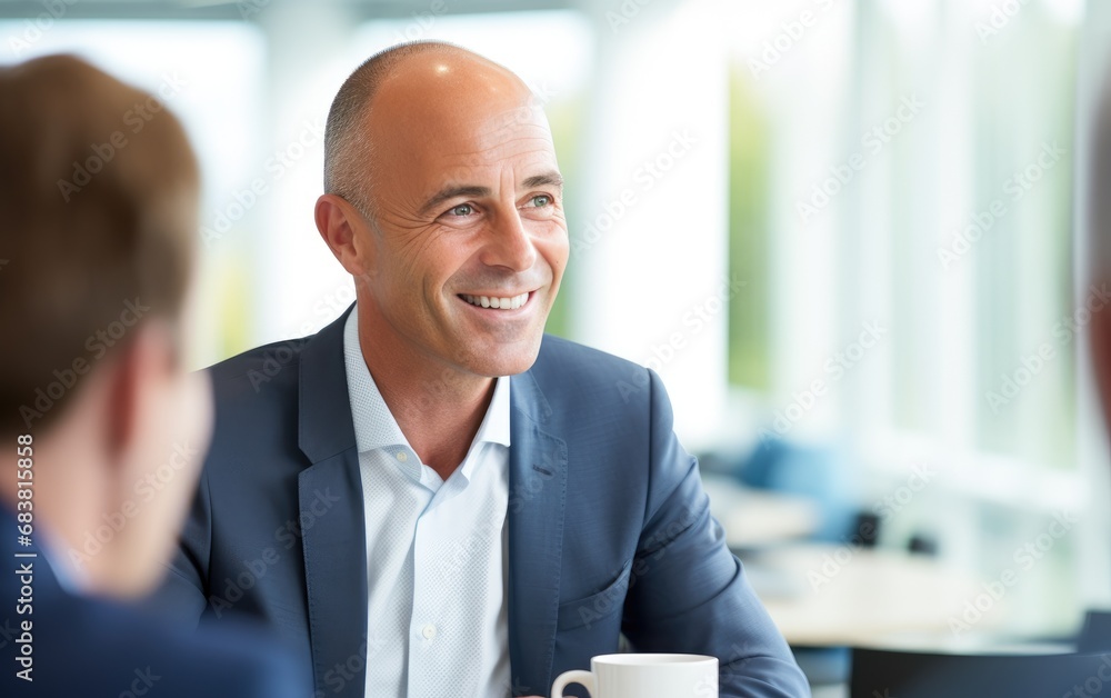 Portrait of a young and cheerful businessman in eyeglasses and formal wear talking on the phone and smiling while sitting in the office Portrait of a young and cheerful businessman in eyeglasses and formal wear talking on the phone and smiling while sitting in the office