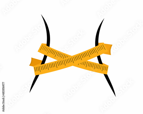 Women weight loss yellow measuring tape wraps around women body stay fit healthy lifestyle vector illustration