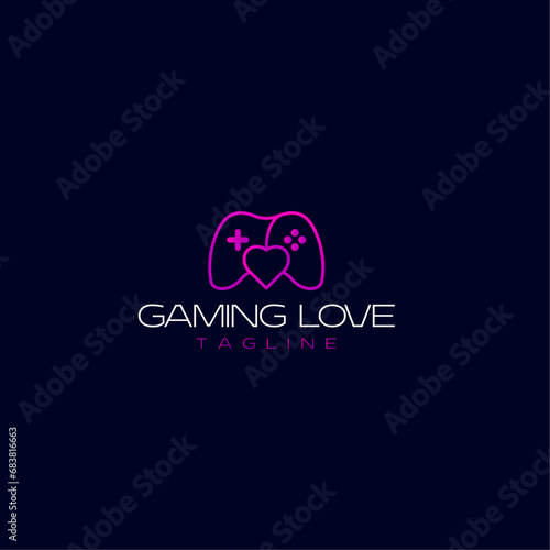 gaming logo with stick console and love heart symbols