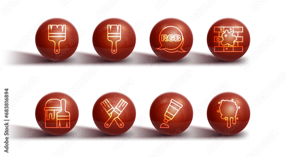 Set line Paint brush, bucket with, Painting the house, Tube paint palette, spray and RGB icon. Vector Set line Paint brush, bucket with, Painting the house, Tube paint palette, spray and RGB icon. Vector