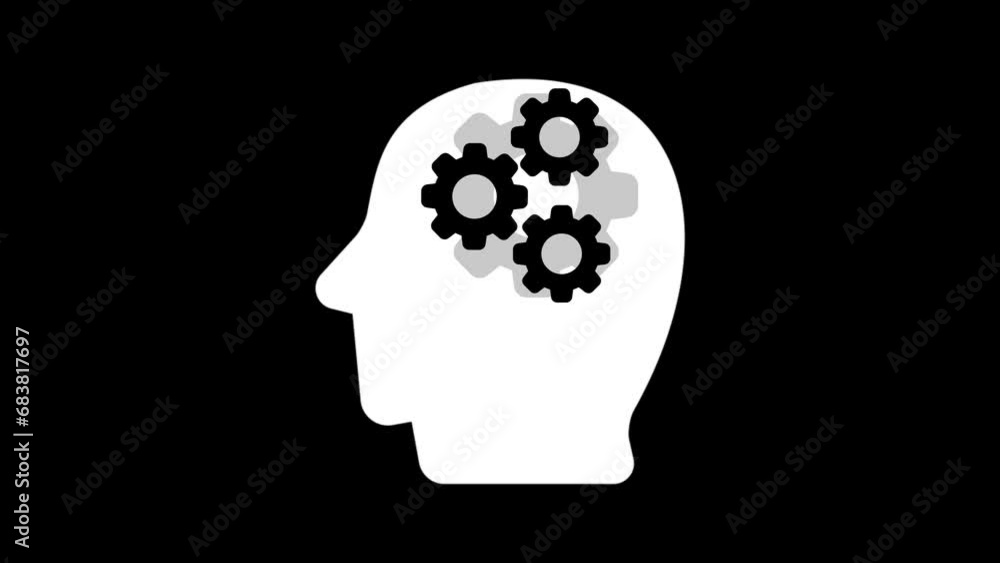 Man Silhouette with Working Gears. Creative Brain and Mind Concept Simple Animation. e_1528 Man Silhouette with Working Gears. Creative Brain and Mind Concept Simple Animation. e_1528