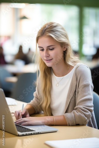Gifted girl uses laptop, wr...