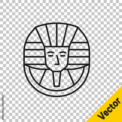 Black line Egyptian pharaoh icon isolated on transparent background. Vector