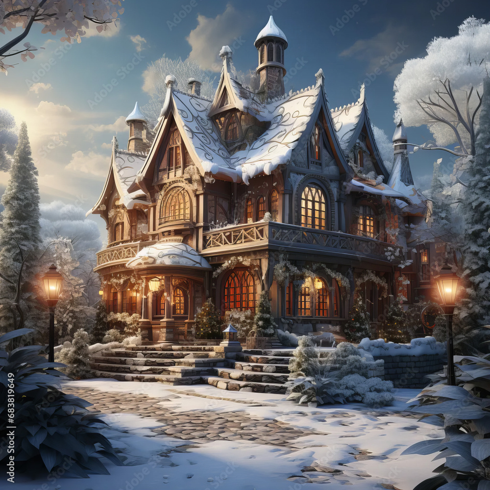 Charming woodwork on a frosty winter's eve Charming woodwork on a frosty winter's eve