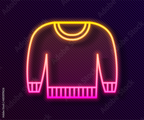 Glowing neon line Sweater icon isolated on black background. Pullover icon. Sweatshirt sign. Vector