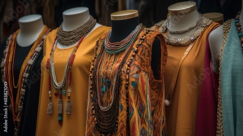 Dresses and necklaces for nomads women. close shot.