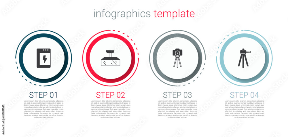 Set Battery for camera, Softbox light, Photo and Tripod. Business infographic template. Vector Set Battery for camera, Softbox light, Photo and Tripod. Business infographic template. Vector