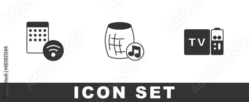 Set Air humidifier, Voice assistant and Multimedia and TV box receiver icon. Vector