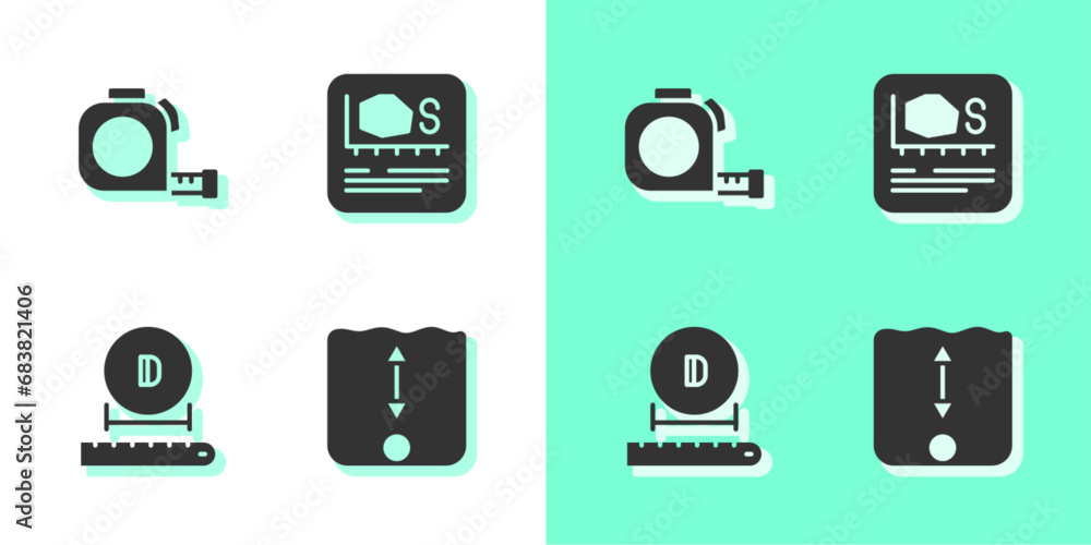 Set Depth measurement, Roulette construction, Diameter and Area icon. Vector Set Depth measurement, Roulette construction, Diameter and Area icon. Vector