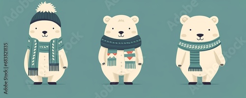 cute polar bear waring hat scarf boots norvegian pattern photo