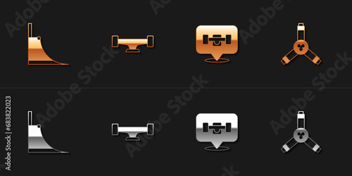 Set Skate park, Skateboard wheel, and Y-tool icon. Vector