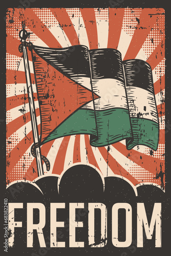 Retro grunge Palestine flag freedom poster