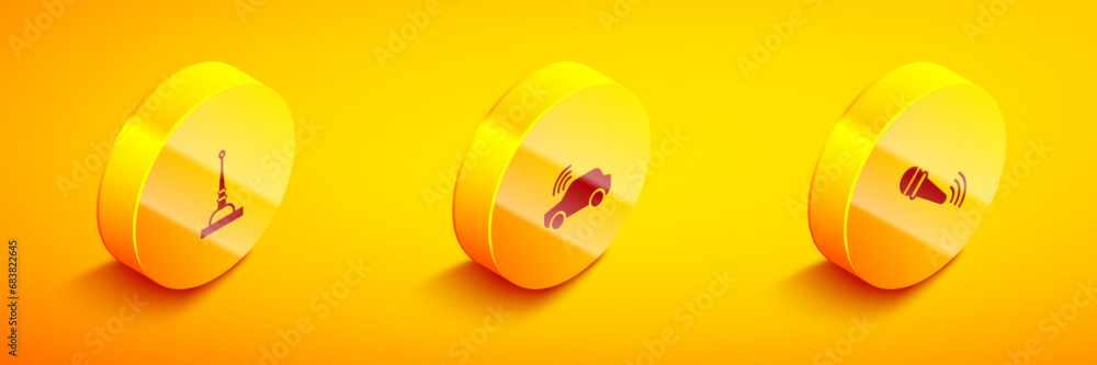 Set Isometric Antenna, Smart car system and Wireless microphone icon. Vector Set Isometric Antenna, Smart car system and Wireless microphone icon. Vector