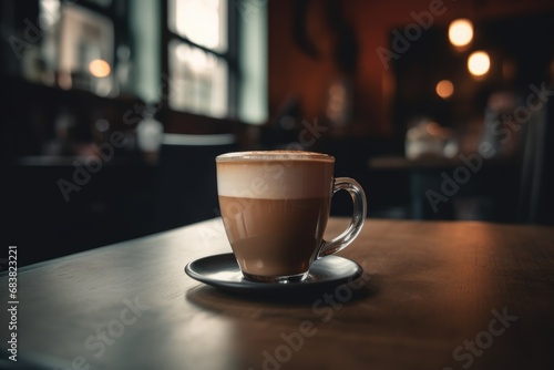 Coffee cup on wooden table