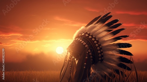 Native american heritage month. Sunset background. USA holiday. 3d illustration.