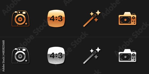 Set Photo camera, frame 4, retouching and icon. Vector