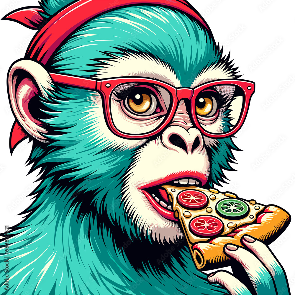 cartoon monkey eat pizza