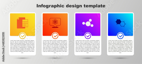 Set Calculator, Atom, Molecule and Chemical formula. Business infographic template. Vector