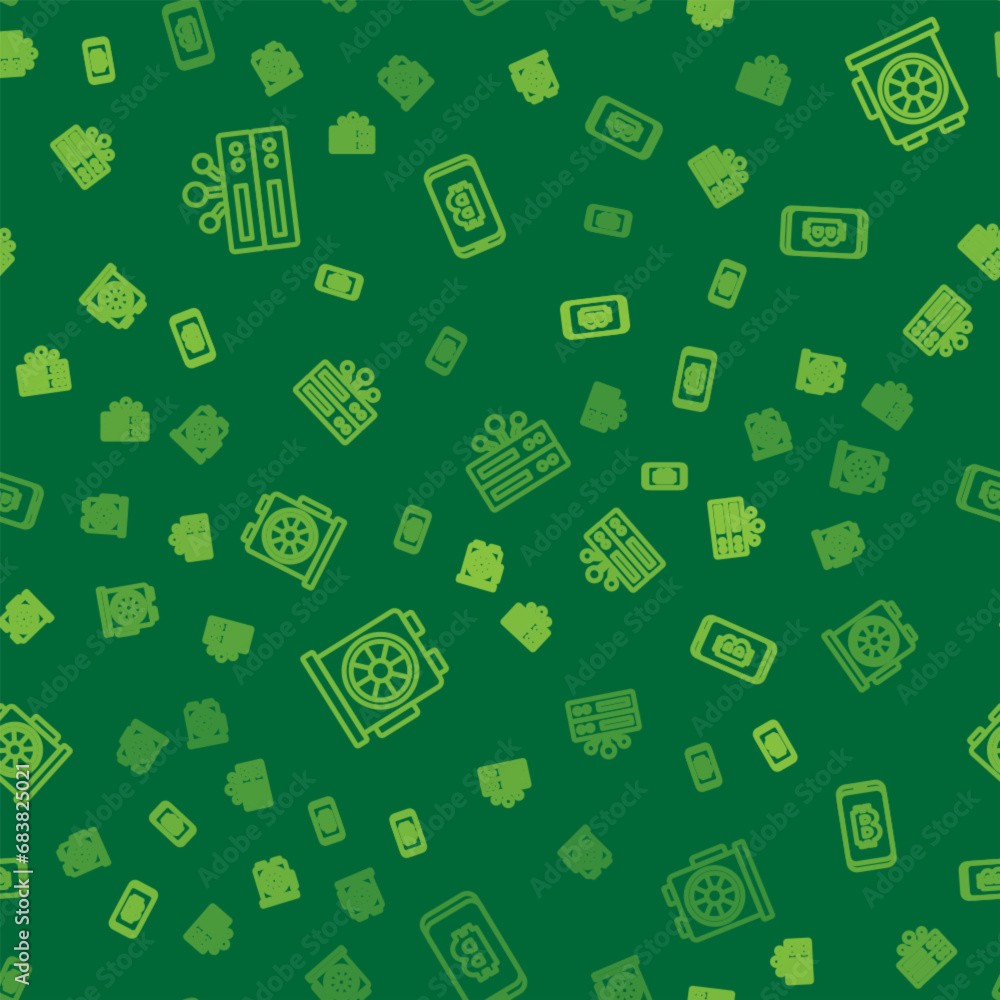 Set line Server, Video graphic card and Mining bitcoin from mobile on seamless pattern. Vector Set line Server, Video graphic card and Mining bitcoin from mobile on seamless pattern. Vector