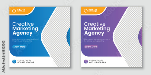 Digital marketing agency social media post template. Creative Corporate Business marketing agency promotion social media post template.