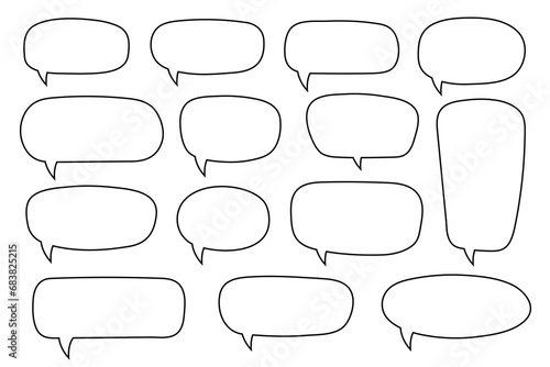 Speech bubble, speech balloon, chat bubble line art vector icon for apps and websites. Set of hand drawn speech bubbles.