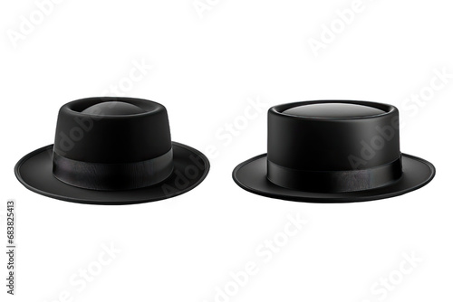 two plain black Bowler hat on transparent background