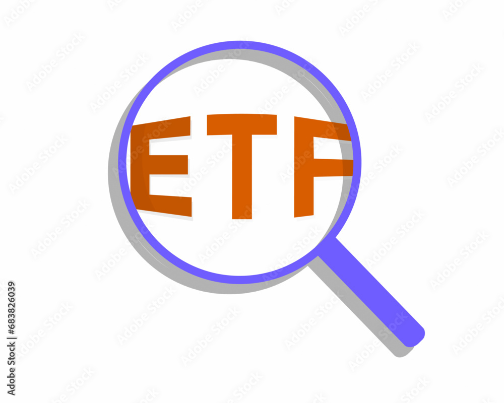 ETF analysis investing in ETFs word through magnifying glass vector illustration. ETF analysis investing in ETFs word through magnifying glass vector illustration.