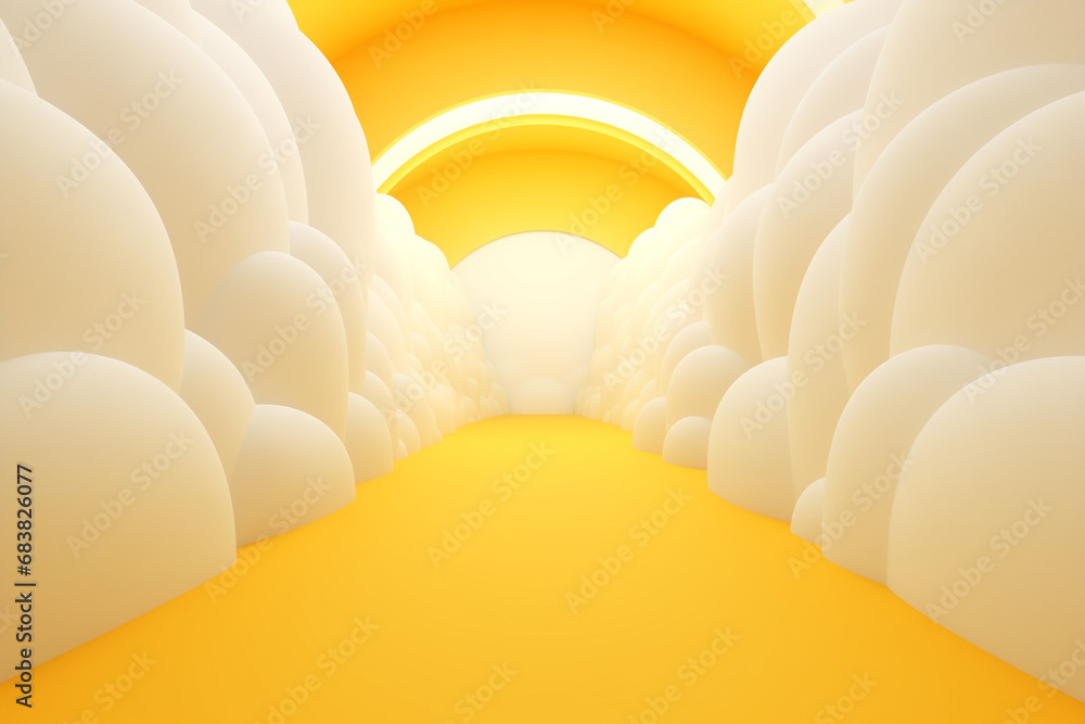 Abstract minimal yellow background with white clouds fly wallpaper