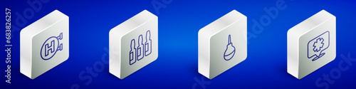 Set Isometric line Hospital signboard, Medical vial, ampoule, Enema and symbol of the Emergency icon. Vector