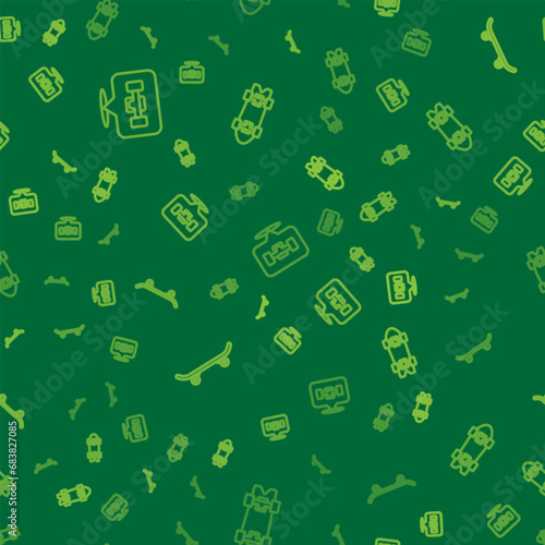 Set line Skateboard wheel, and Longboard or skateboard on seamless pattern. Vector