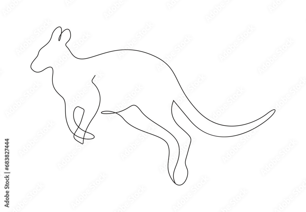 Fototapeta premium One continuous line drawing of kangaroo. Isolated on white background vector illustration. Premium vector. 