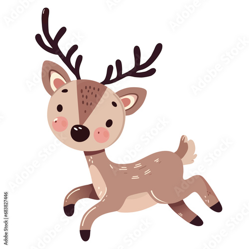 cute happy jumping reindeer cartoon character vector illustration. flat design.