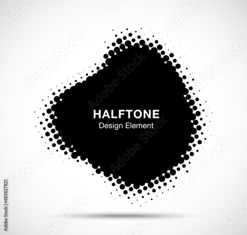 Dots pattern frame. Halftone dots curved pattern background. Dotted spot using half tone circle dot texture. Vector illustration.