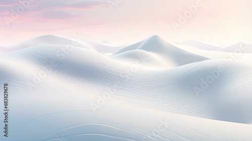 Winter abstract background, snowy hilly landscape, smooth wavy shapes in white and blue colors.