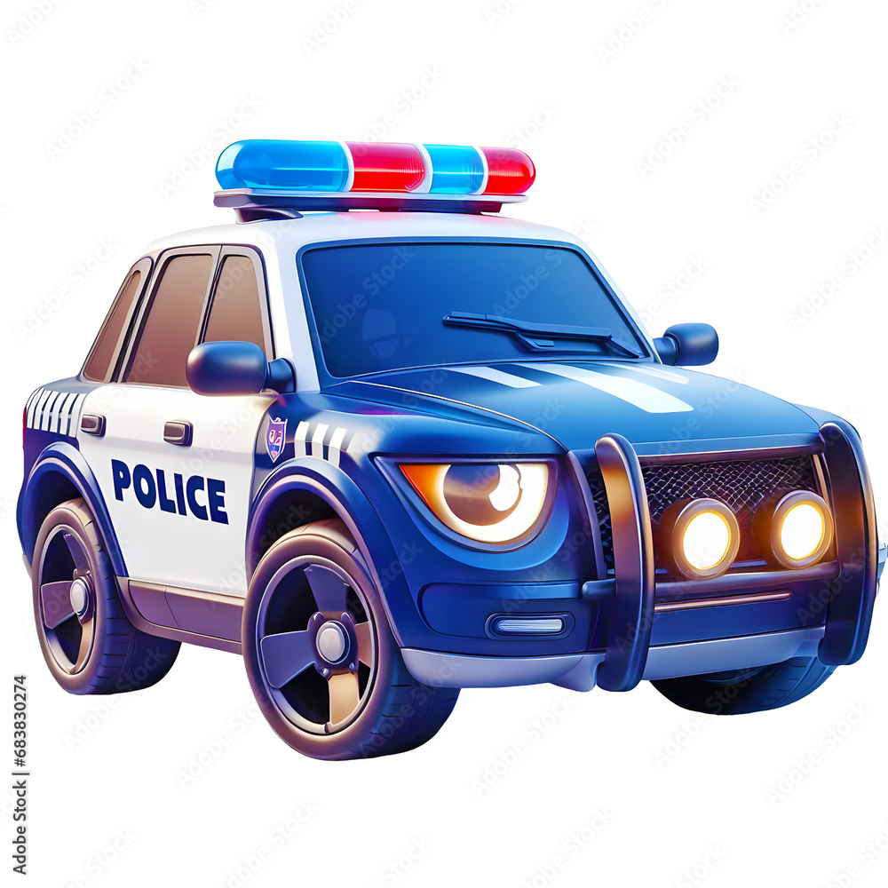 cartoon police car 3d isolated on transparent background cartoon police car 3d isolated on transparent background