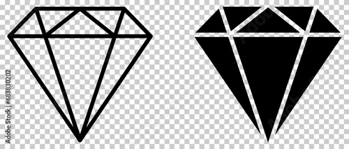 Diamond icon set. Brilliant symbol. Vector illustration isolated on transparent background