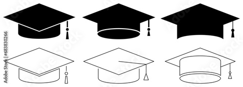Graduation cap icon set. Vector illustration isolated on white background