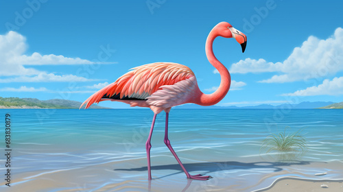 flamingo on the beach. generative ai