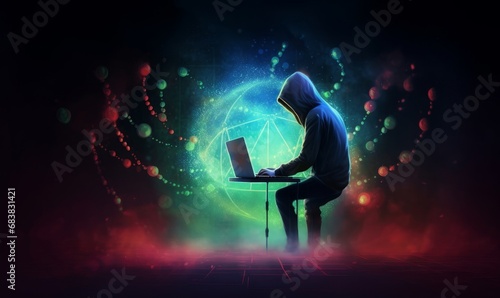The hacker release the virus attack to online network. illustration digital painting artwork, Generative AI